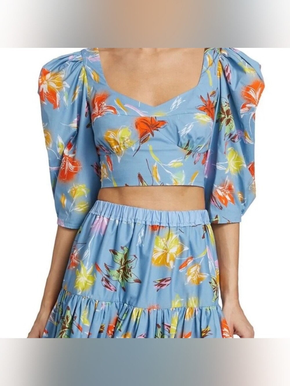 Floral Puff-Sleeve Crop Top  EUC